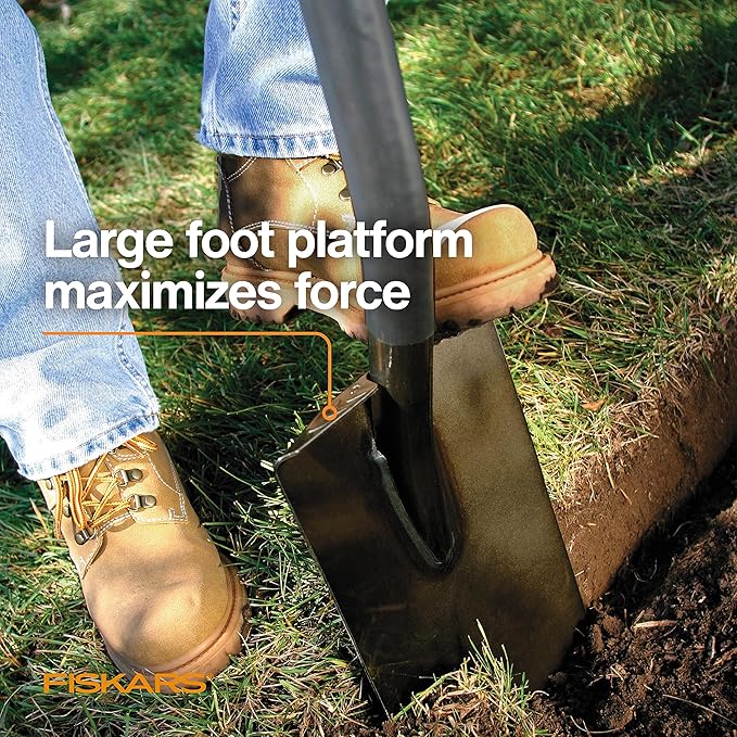 Fiskars D-Handle Digging Shovel - Heavy Duty Gardening Tool with 46" Straight D-Handle - Lawn and Yard Tools - Black/Orange