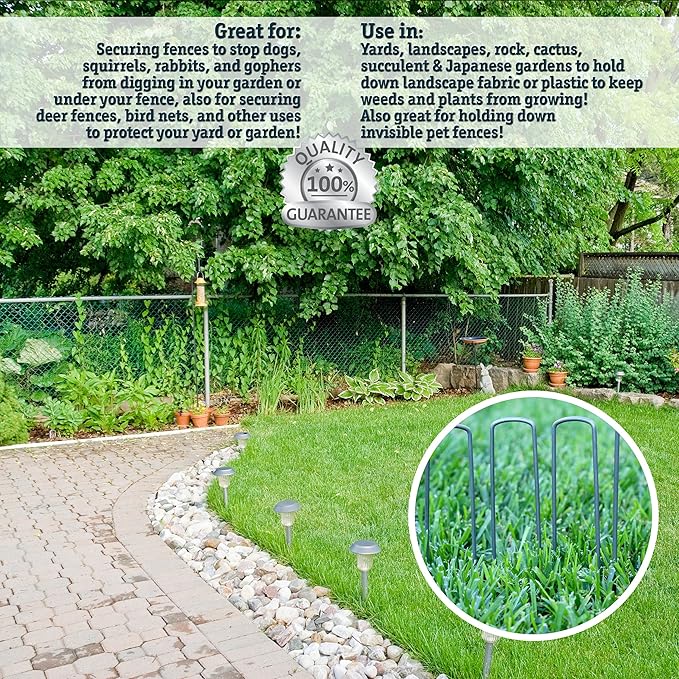 50 6-Inch Garden Landscape Staples Stakes Pins - USA Strong Pro Quality Built to Last. Weed Barrier Fabric, Ground Cover, Soaker Hose, Lawn Drippers, Irrigation Tubing, Wireless Invisible Dog Fence…