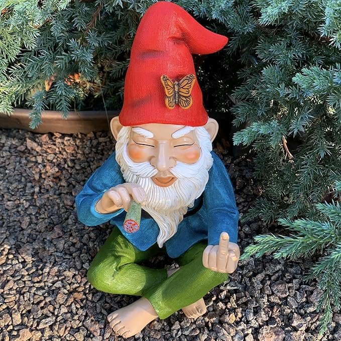 Mood Lab Garden Gnome - Relaxed Gnome - 9.6 Inch Tall Statue Lawn Garden Figurine - for Outdoor or House Decor