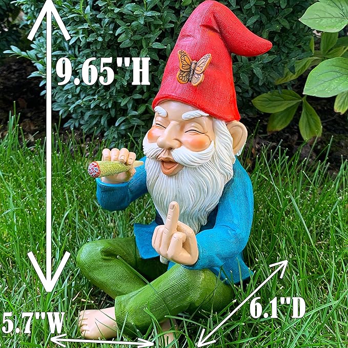 Mood Lab Garden Gnome - Relaxed Gnome - 9.6 Inch Tall Statue Lawn Garden Figurine - for Outdoor or House Decor