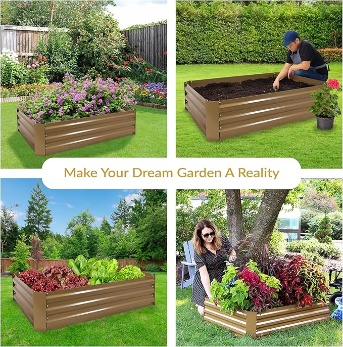 Sunnydaze 11.75" H Raised Metal Garden Bed - Galvanized Raised Garden Bed Outdoor for Vegetables and Flowers - Brown - 4' x 3' Rectangle