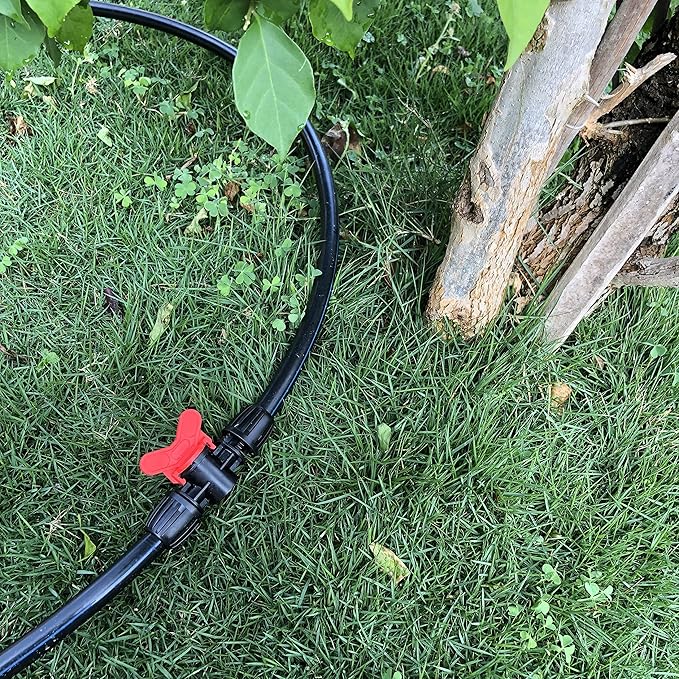 Drip Irrigation Fittings Kit for 1/2 Inch Tubing -18 Pieces Set- 3 Tees,3 Switch Valves,3 T Connectors,2 Elbows,3pcs 1/2" to 1/4" tubing Reducers,4 End Cap, Barbed Locked Nuts Connectors