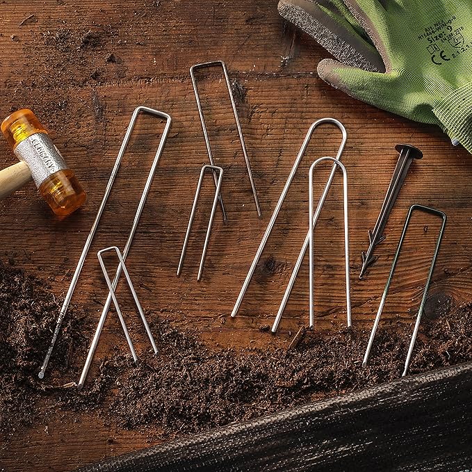 100-Pack Anti-Rust 8 Inch 9 Gauge Heavy-Duty U-Shaped Garden Securing Stakes/Spikes/Pins/Pegs - Hot Dipped Galvanized Sod Staples for Anchoring Landscape Fabric