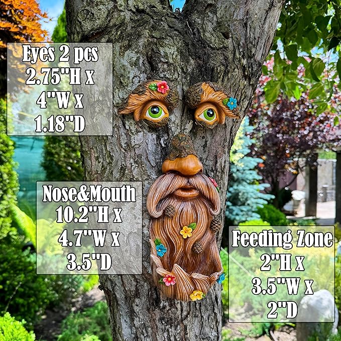 Mood Lab Tree Face Decor - Outdoor Tree Bird Feeder - Old Man Tree Face Decoration - Tree Garden Hugger - Yard Art Statues